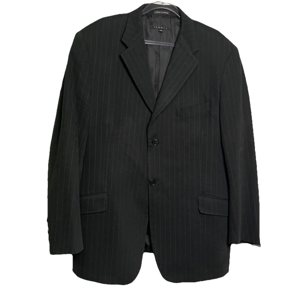 Theory Men's Pinstriped‎ Black Blazer Size 44R Cotton Blend Business Suit Jacket